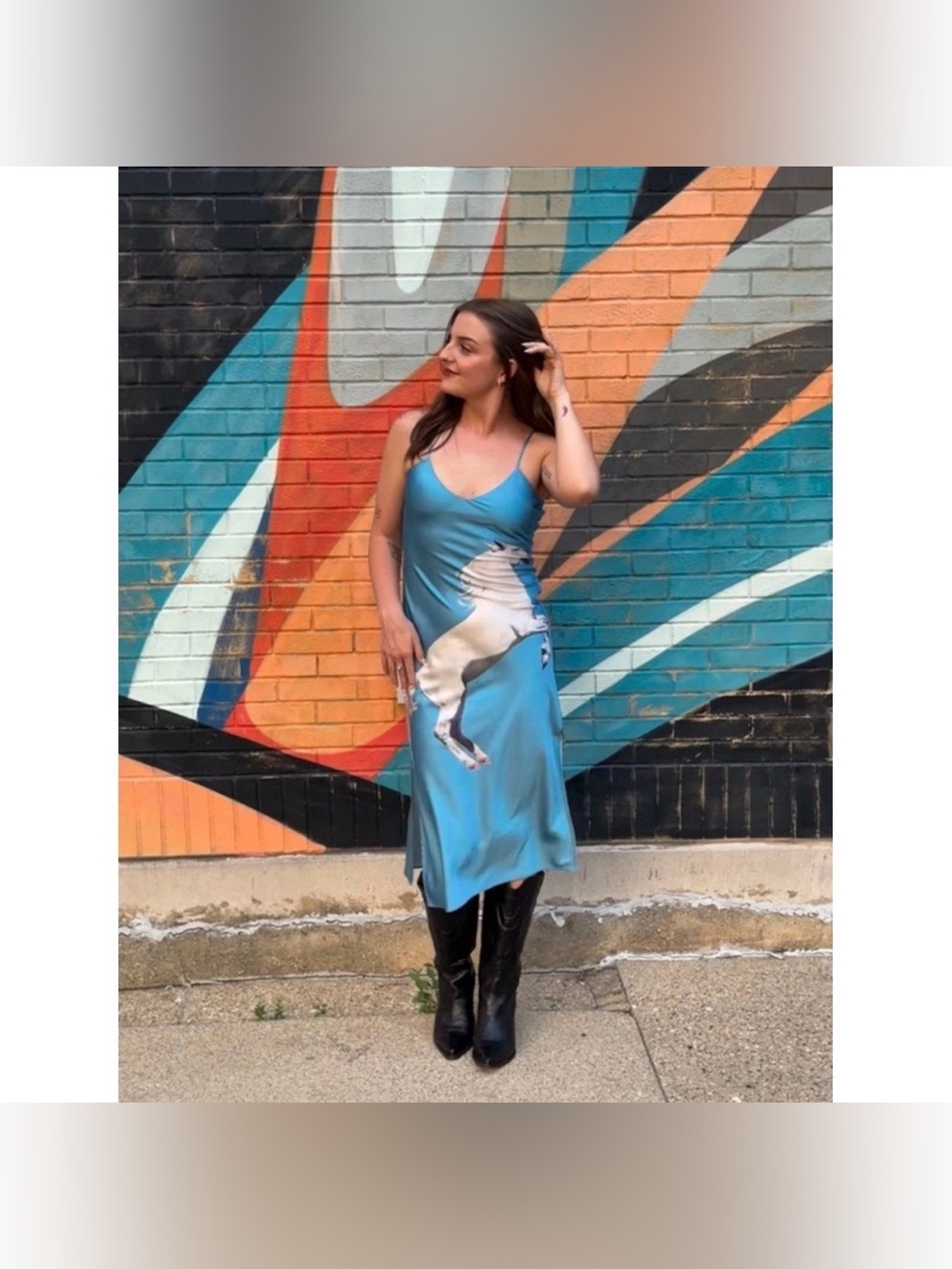 Anthropologie Tyler McGillivary Equestrian Dress Size Medium Horse Blue
